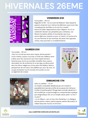 Lire la suite à propos de l’article HIVERNALES DE THEATRE 2025 | 24-25-26 JANVIER