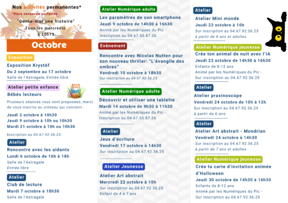 Lire la suite à propos de l’article [ 🗓️ AGENDA MEDIATHEQUE – OCTOBRE 2025📖]