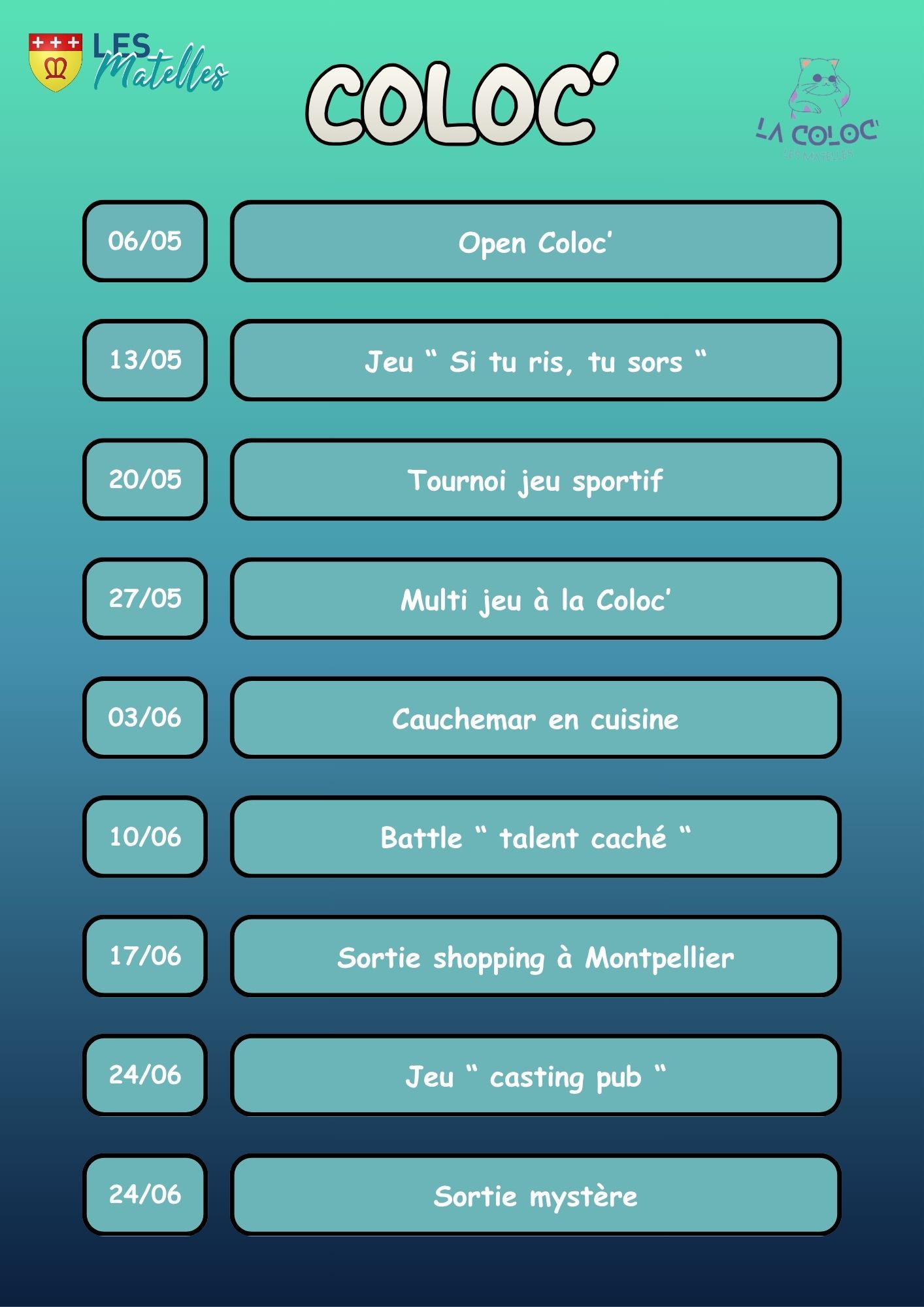 Planning des activités du mercredi à la Coloc&rsquo;